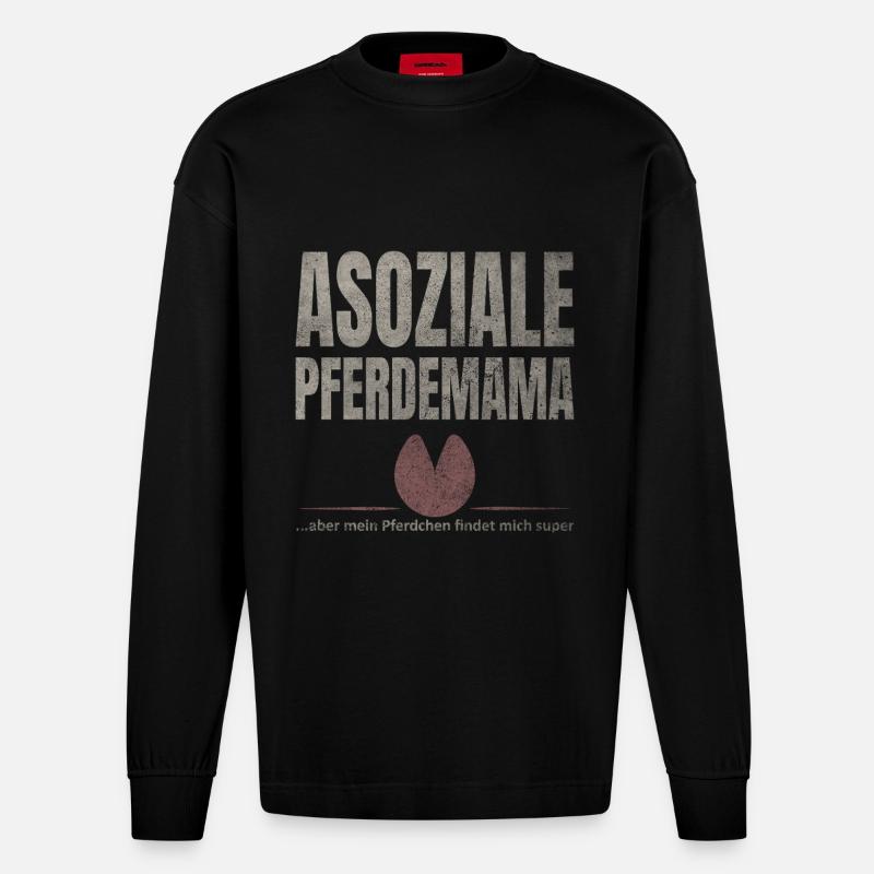 Asoziale Pferdemama Pferdchen - Heavyweight Oversized Organic Langarmshirt Made in EU - SOLID BLACK
