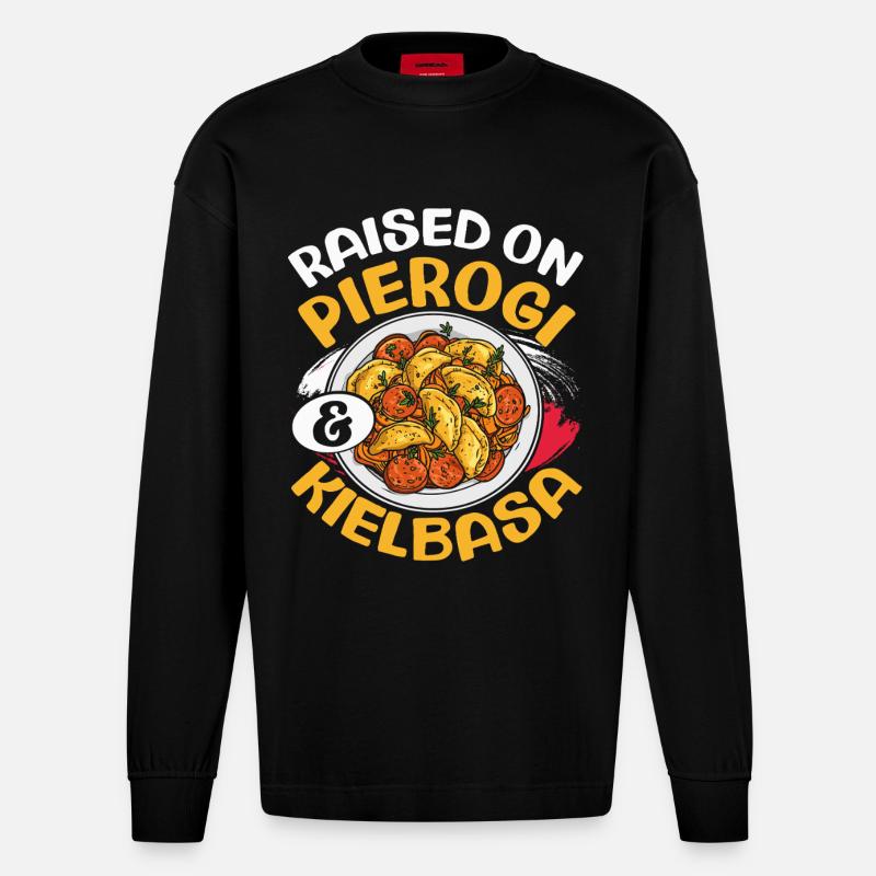 Aufgewachsen Auf Pierogi Kielbasa, Polnischer - Heavyweight Oversized Organic Langarmshirt Made in EU - SOLID BLACK