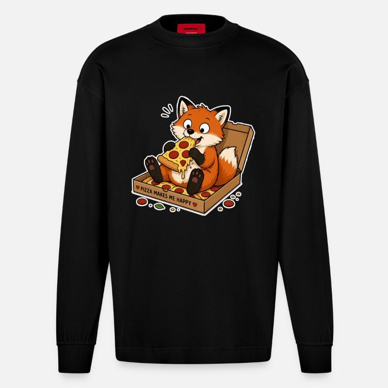 Pizza Fuchs Glück - Heavyweight Oversized Organic Langarmshirt Made in EU - SOLID BLACK