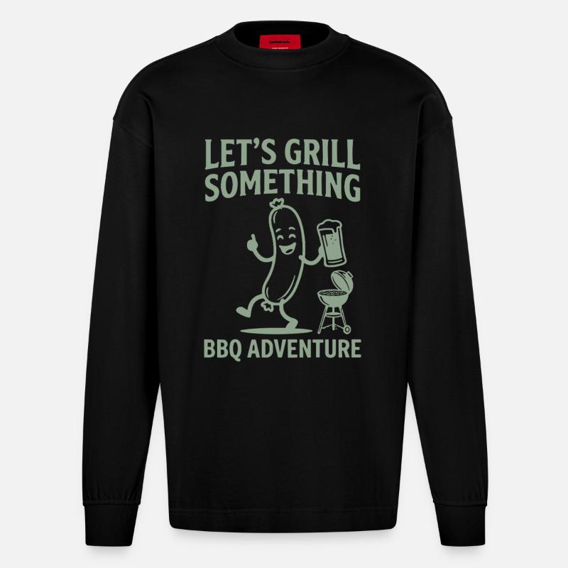 Grillons quelque chose d’aventure barbecue - Manches longues bio épais oversize fabriqué en UE - SOLID BLACK