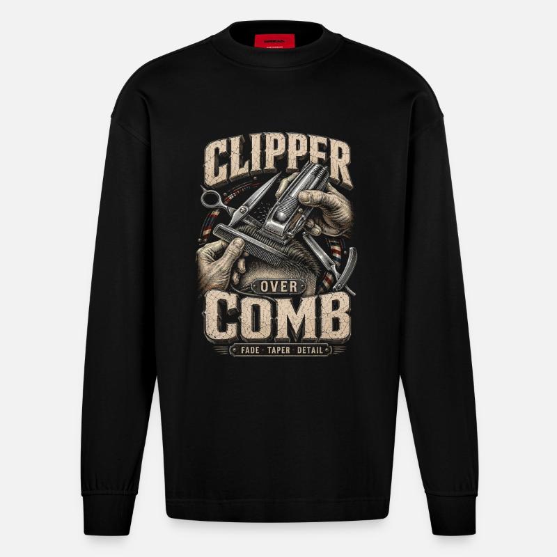 Barber Barbier Clipper Over Comb - Heavyweight Oversized Organic Langarmshirt Made in EU - SOLID BLACK