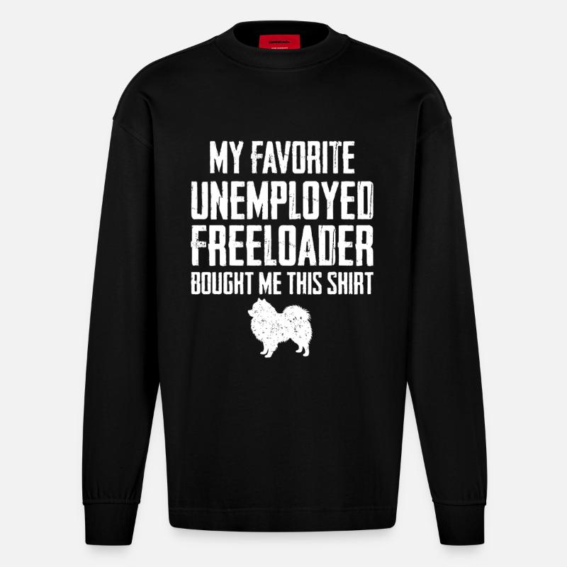 Funny Pomeranian Freeloader - Heavyweight Oversized Organic Longsleeve Shirt Made in EU - SOLID BLACK