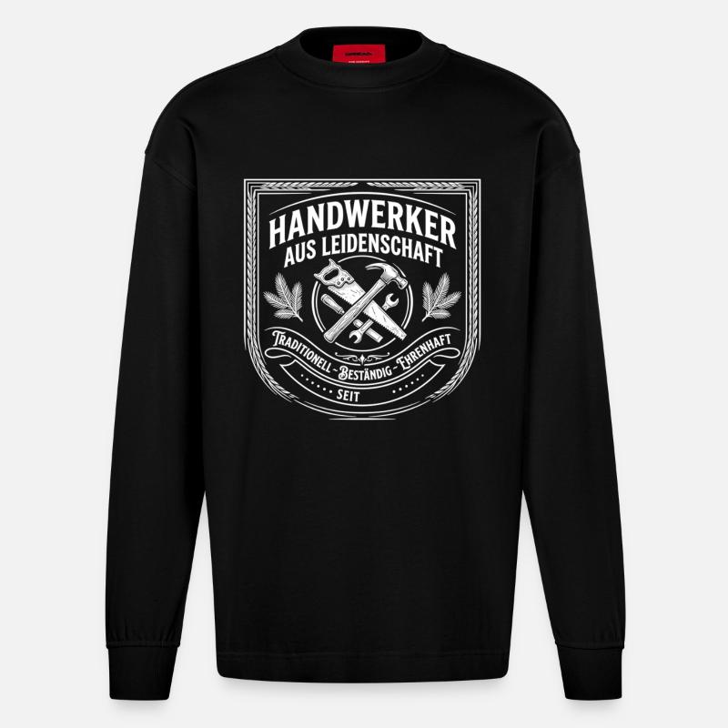 Handwerker Leidenschaft Qualität Tradition - Heavyweight Oversized Organic Langarmshirt Made in EU - SOLID BLACK