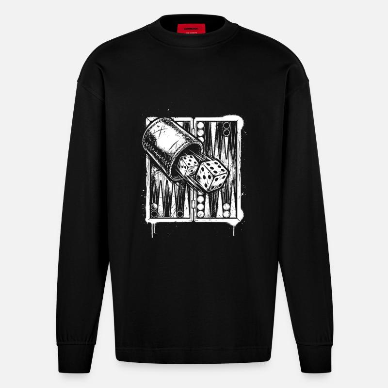 Backgammon | Brettspiel | Geschenk - Heavyweight Oversized Organic Langarmshirt Made in EU - SOLID BLACK