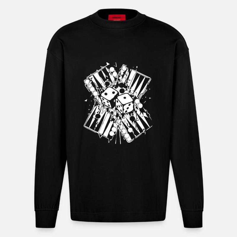 Backgammon | Brettspiel | Geschenk - Heavyweight Oversized Organic Langarmshirt Made in EU - SOLID BLACK