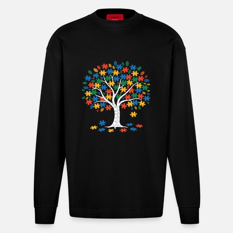 Autisme - Manches longues bio épais oversize fabriqué en UE - SOLID BLACK
