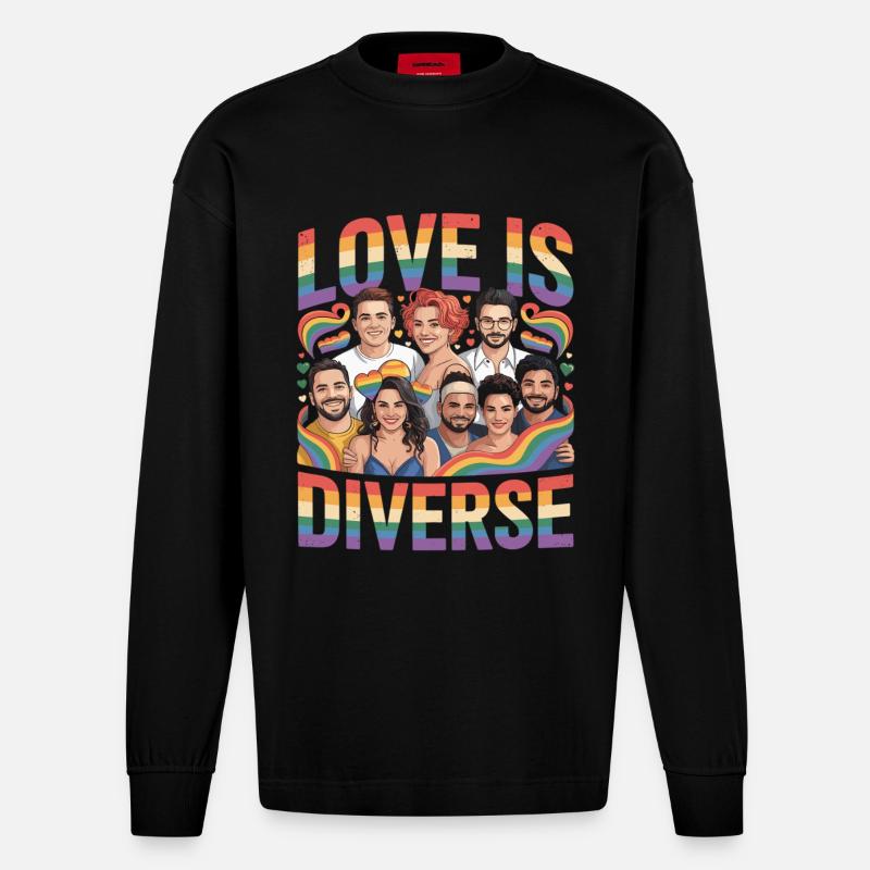 Love Is Diverse Pride Regenbogen - Heavyweight Oversized Organic Langarmshirt Made in EU - SOLID BLACK