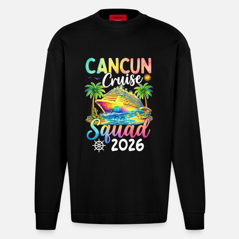 Équipe de croisière de Cancún 2026 - Manches longues bio épais oversize fabriqué en UE - SOLID BLACK