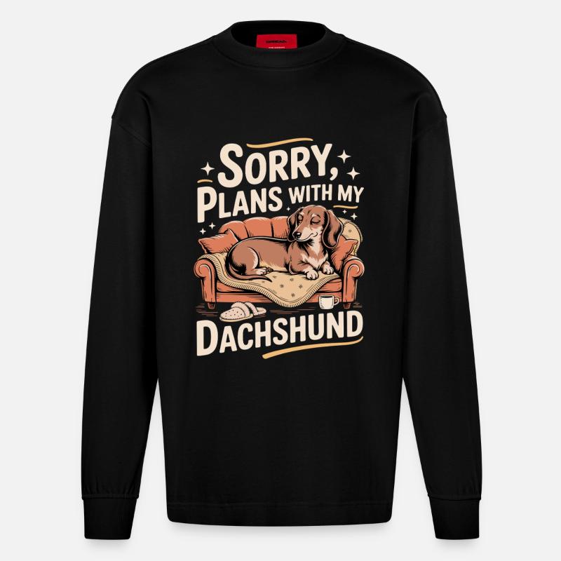 Teckels au lieu de plans - Manches longues bio épais oversize fabriqué en UE - SOLID BLACK