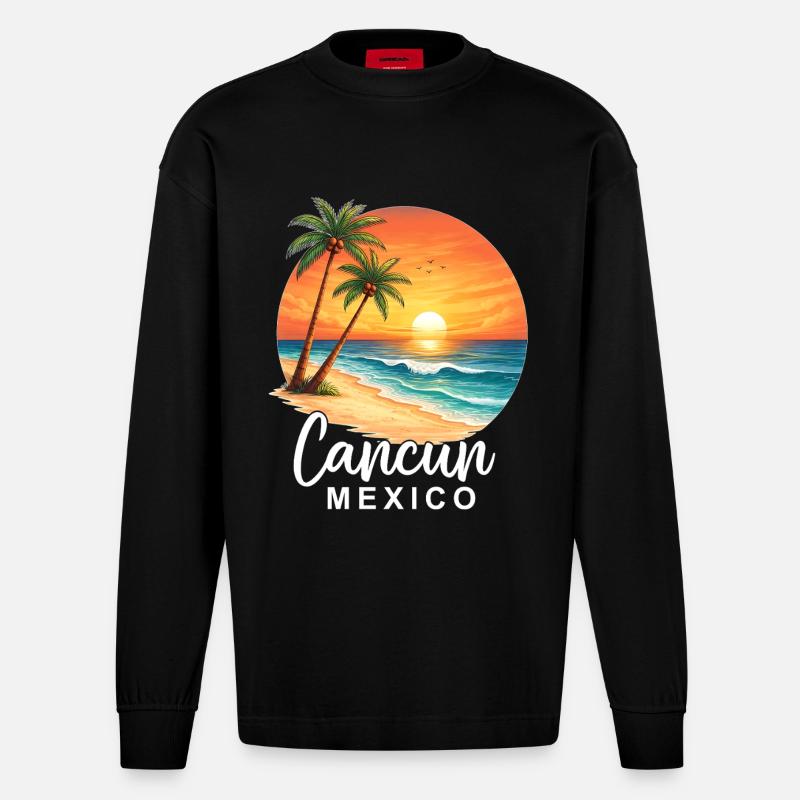 Cancun Mexico - Heavyweight Oversized Organic Langarmshirt Made in EU - SOLID BLACK