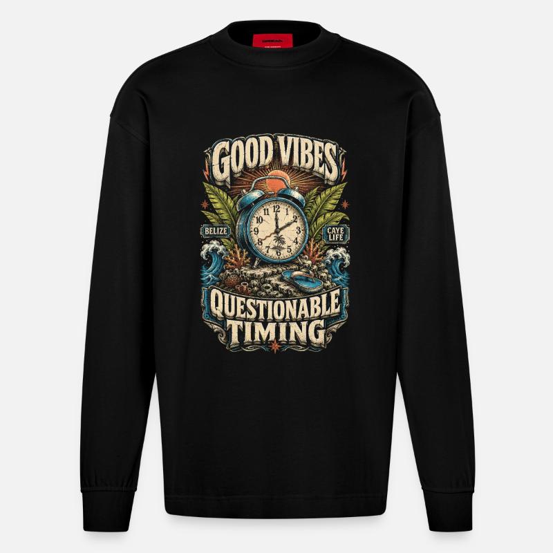 Belize Belizische Wurzel Questionable Timing - Heavyweight Oversized Organic Langarmshirt Made in EU - SOLID BLACK
