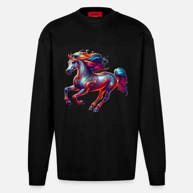 Cheval Trakehner - Manches longues bio épais oversize fabriqué en UE - SOLID BLACK