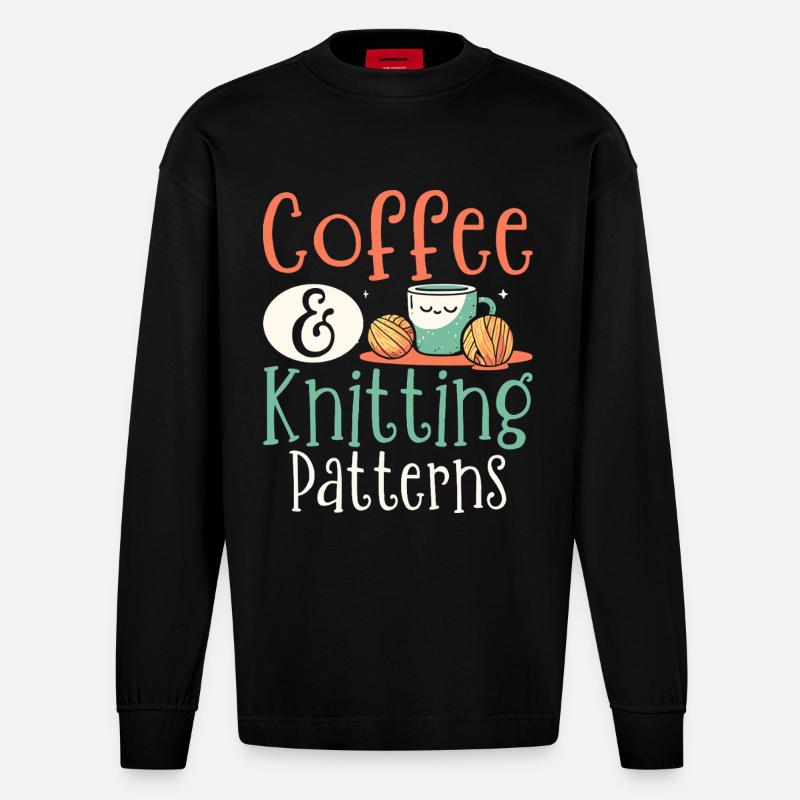 Kaffee Stricken Strickerin - Heavyweight Oversized Organic Langarmshirt Made in EU - SOLID BLACK