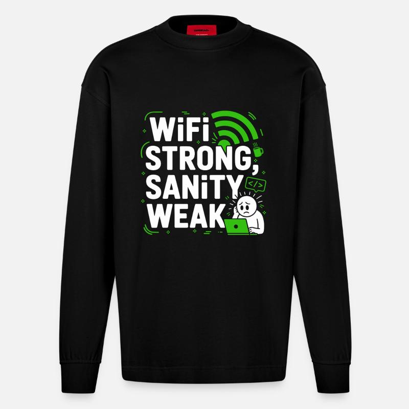 Remote Developer WiFi Strong Software Engineering - Heavyweight Oversized Organic Langarmshirt Made in EU - SOLID BLACK