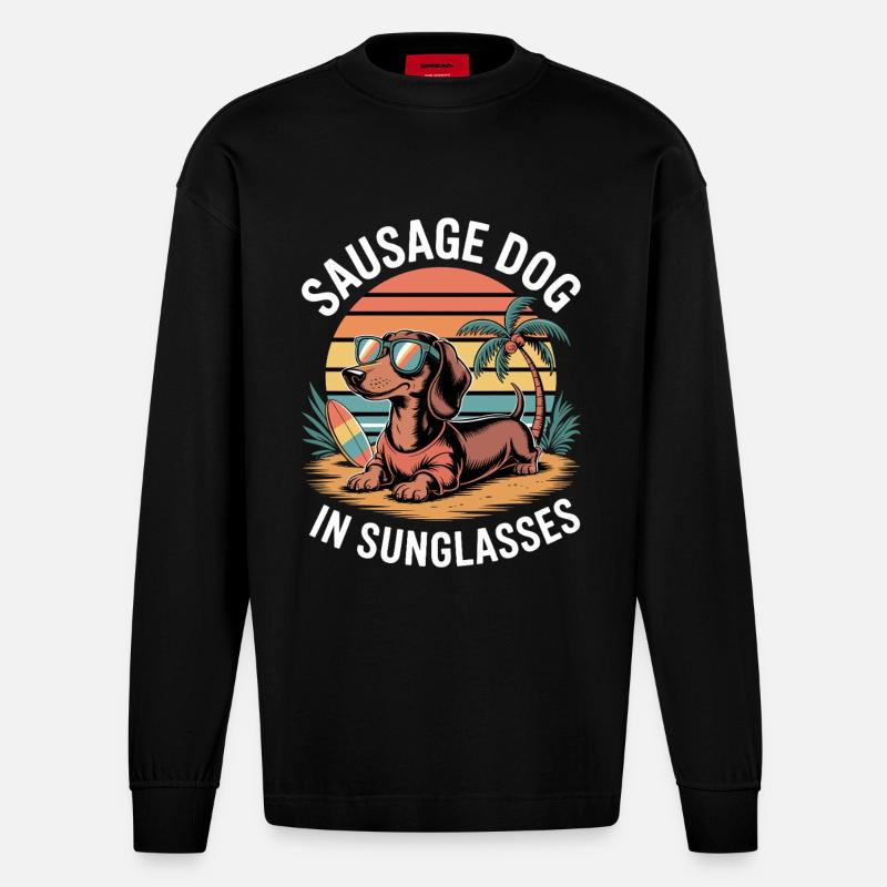 Teckel de plage - Manches longues bio épais oversize fabriqué en UE - SOLID BLACK
