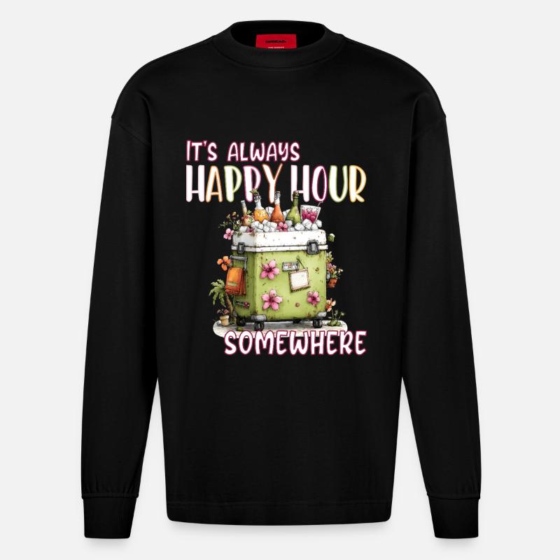 Happy Hour Somewhere - Heavyweight Oversized Organic Langarmshirt Made in EU - SOLID BLACK
