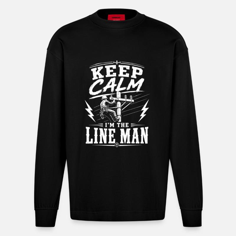 Strom Techniker Lineman Ingenieur Design - Heavyweight Oversized Organic Langarmshirt Made in EU - SOLID BLACK