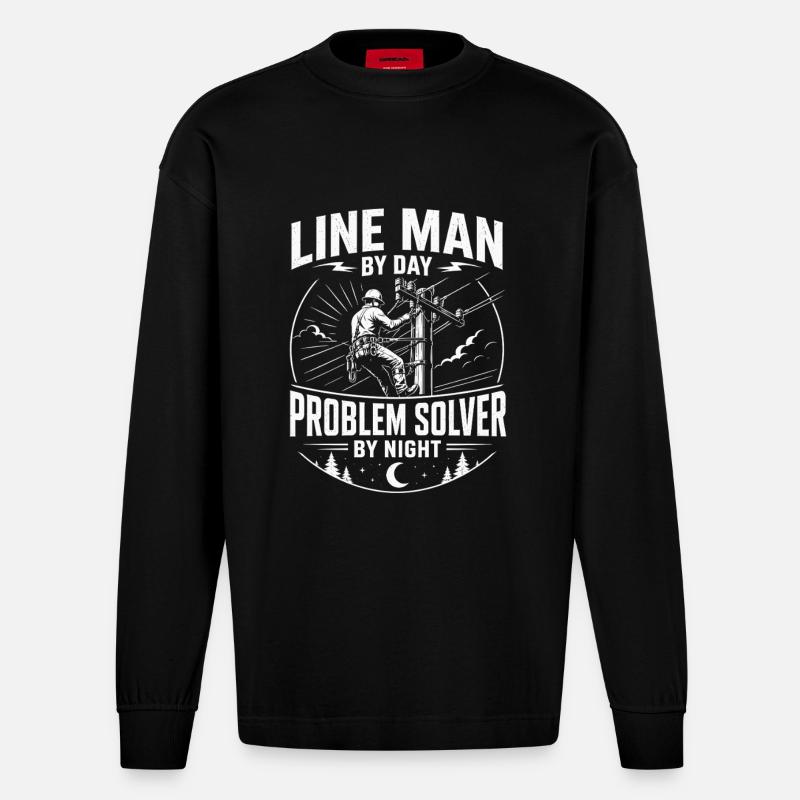 Motif de technicien câble électrique - Manches longues bio épais oversize fabriqué en UE - SOLID BLACK