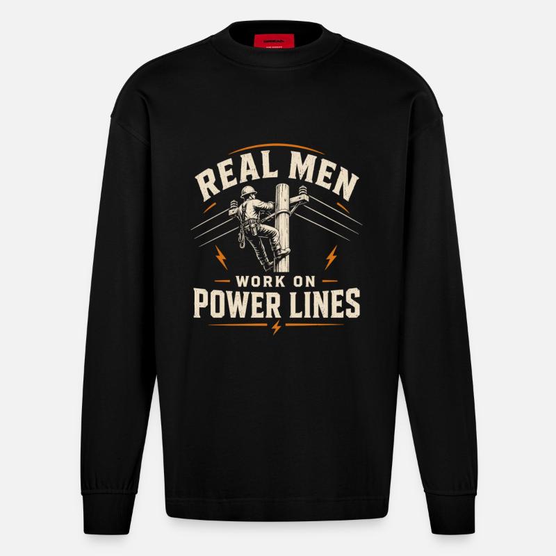 Electrician Engineer Technology Cable Design - Heavyweight Oversized Organic Longsleeve Shirt Made in EU - SOLID BLACK