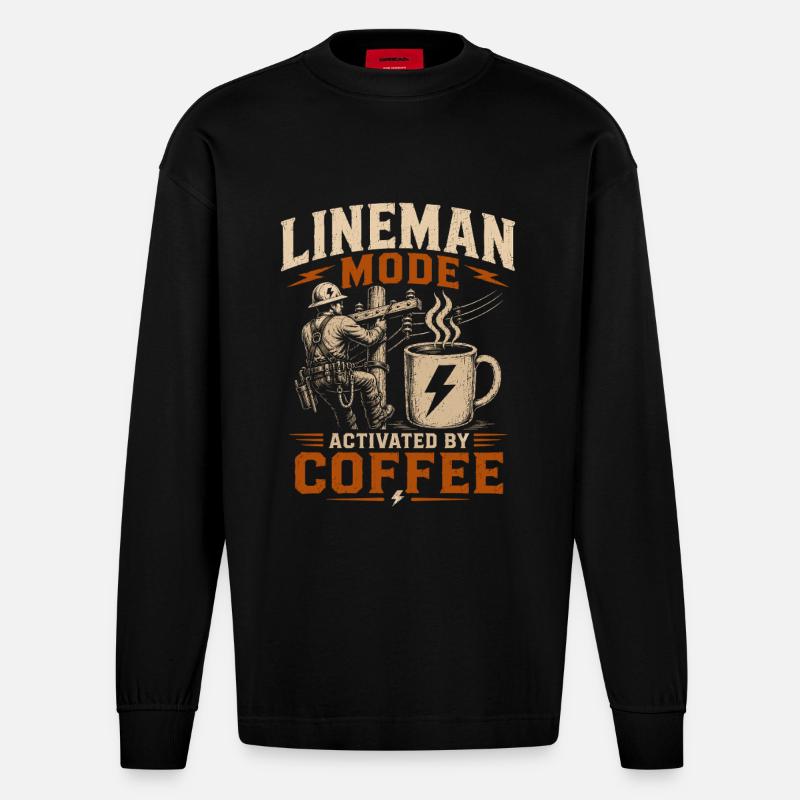 Drôle de Lineman Coffee Électricité - Manches longues bio épais oversize fabriqué en UE - SOLID BLACK
