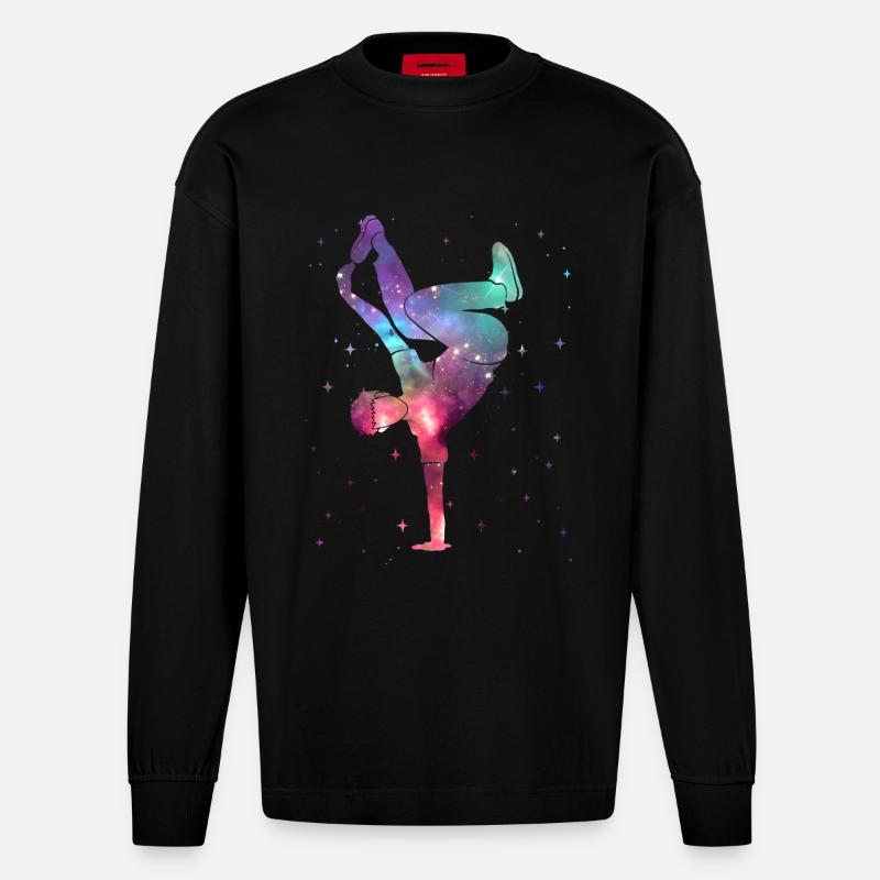 Breakdancing Breakdancer Space Breakdance - Heavyweight Oversized Organic Longsleeve Shirt Made in EU - SOLID BLACK