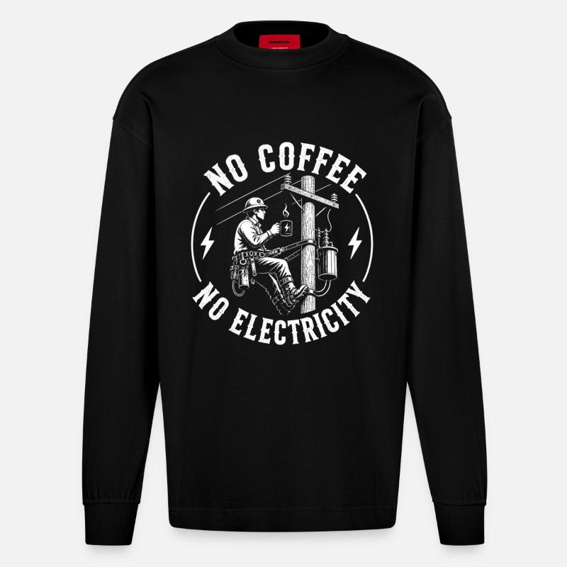 Pas d’alimentation sans café - Manches longues bio épais oversize fabriqué en UE - SOLID BLACK
