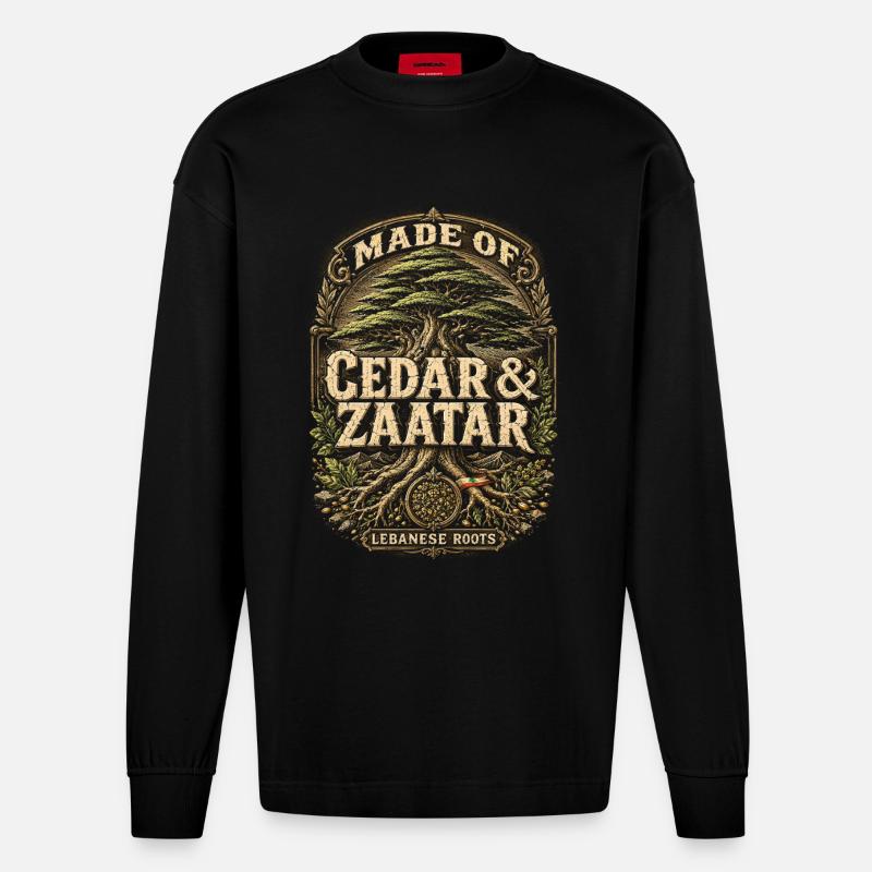 Libanon Libanese Cedar & Zaatar - Heavyweight Oversized Organic Langarmshirt Made in EU - SOLID BLACK