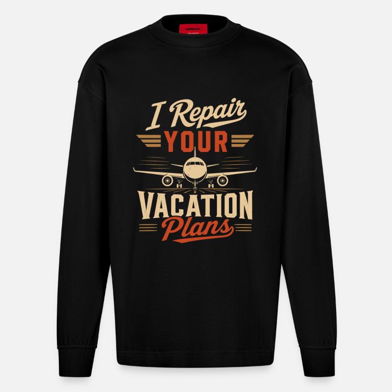 Luftfahrt Technik Flugzeugwartung Experte - Heavyweight Oversized Organic Langarmshirt Made in EU - SOLID BLACK