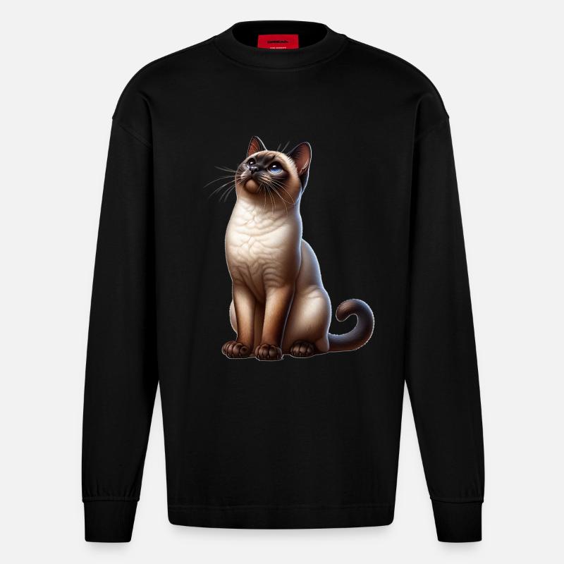 Siamkatze Siamese Cat - Heavyweight Oversized Organic Langarmshirt Made in EU - SOLID BLACK