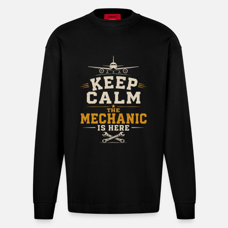 Flugzeugtechnik Luftfahrt Ingenieur Beruf - Heavyweight Oversized Organic Langarmshirt Made in EU - SOLID BLACK