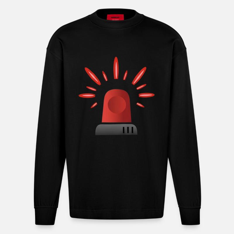 Lumière d’alerte de Sirène rouge - Manches longues bio épais oversize fabriqué en UE - SOLID BLACK