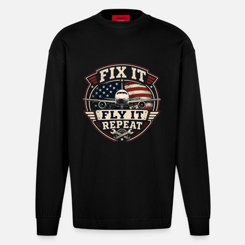 Flugzeugtechnik Wartung Luftfahrt Beruf - Heavyweight Oversized Organic Langarmshirt Made in EU - SOLID BLACK