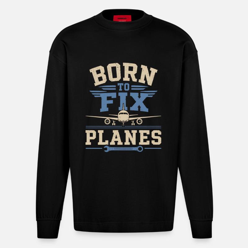 Luftfahrt Ingenieur Flugzeugtechnik Wartung - Heavyweight Oversized Organic Langarmshirt Made in EU - SOLID BLACK
