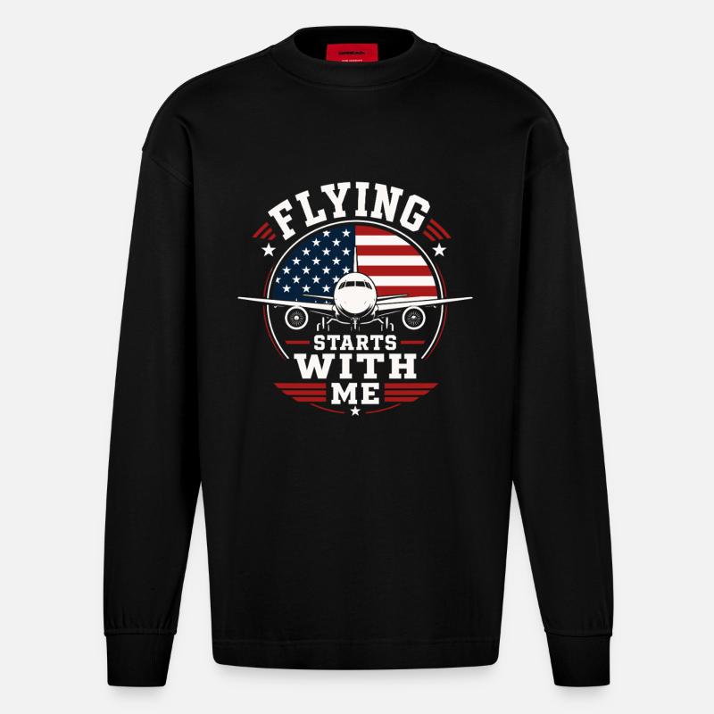 Flugzeug Mechanik Luftfahrt Technik - Heavyweight Oversized Organic Langarmshirt Made in EU - SOLID BLACK