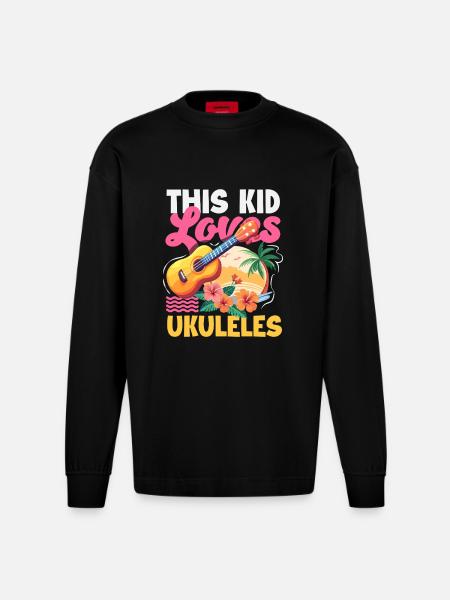 Lustiges Ukulele Designs Und Sprüche - Heavyweight Oversized Organic Langarmshirt Made in EU - SOLID BLACK