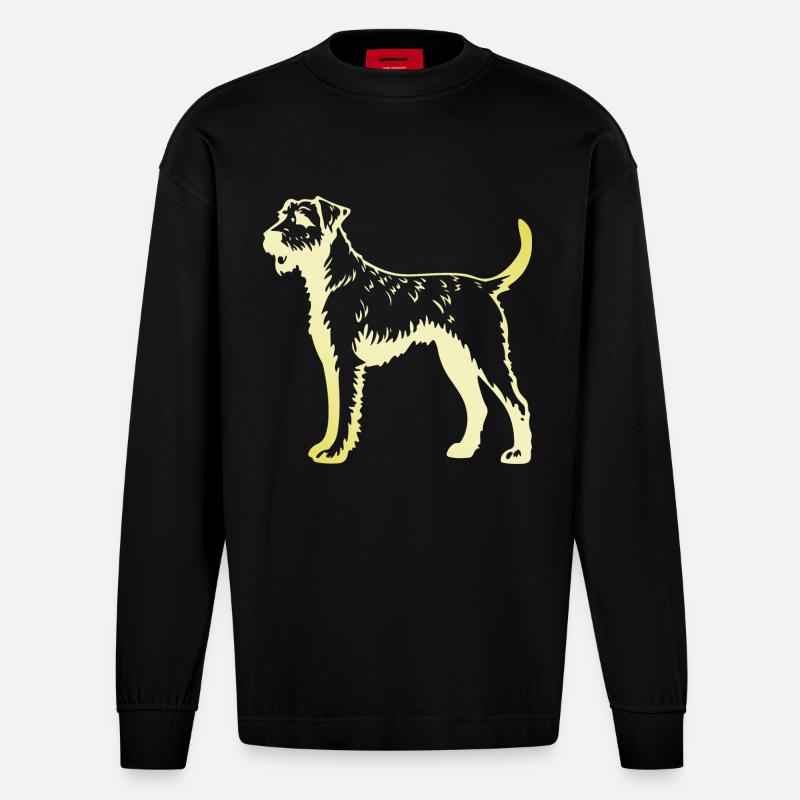 Airedale Terrier Hund Silhouette - Heavyweight Oversized Organic Langarmshirt Made in EU - SOLID BLACK
