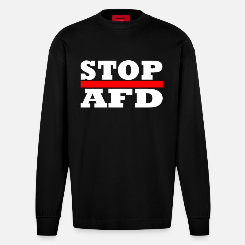 Stop Afd - Heavyweight Oversized Organic Langarmshirt Made in EU - SOLID BLACK