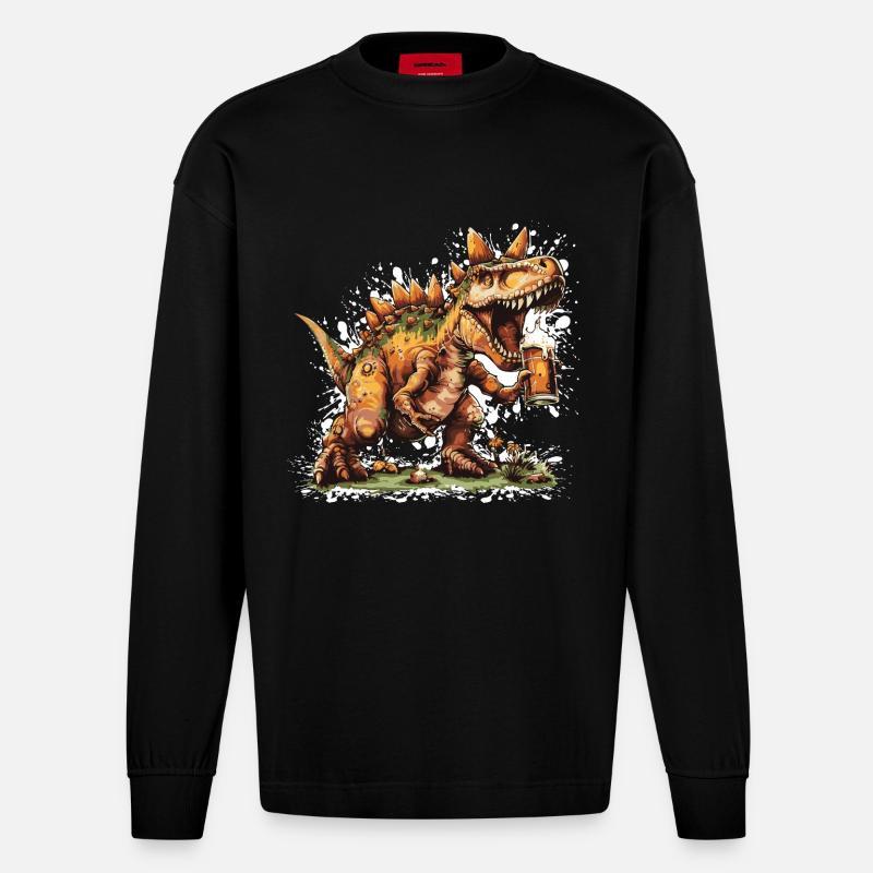 Dinosaurier stegosaurus Bier - Heavyweight Oversized Organic Langarmshirt Made in EU - SOLID BLACK