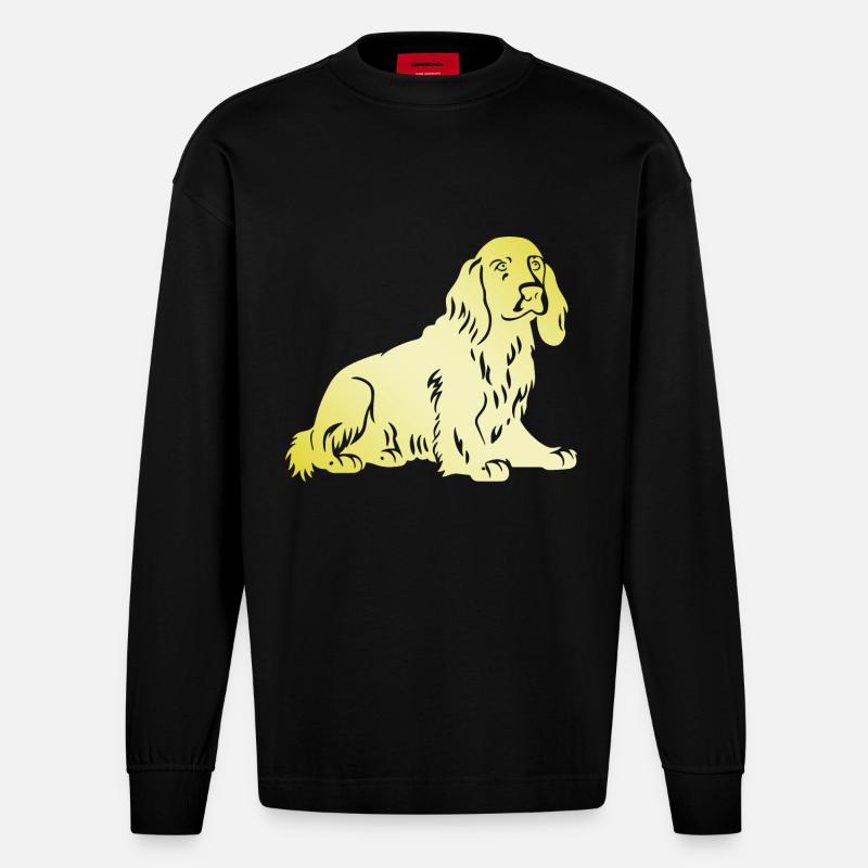 Cocker Spaniel Hund Silhouette - Heavyweight Oversized Organic Langarmshirt Made in EU - SOLID BLACK