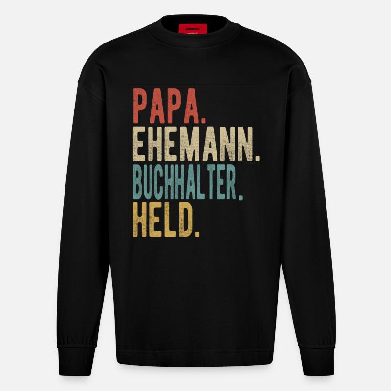 Buchhalter Papa Ehemann Held - Heavyweight Oversized Organic Langarmshirt Made in EU - SOLID BLACK