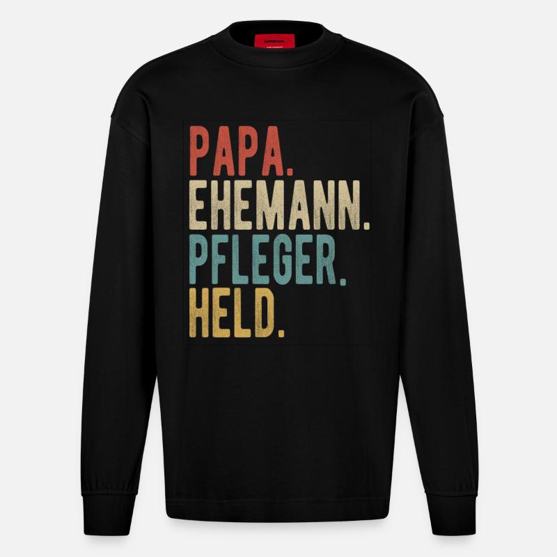 Pfleger Papa Ehemann Held - Heavyweight Oversized Organic Langarmshirt Made in EU - SOLID BLACK