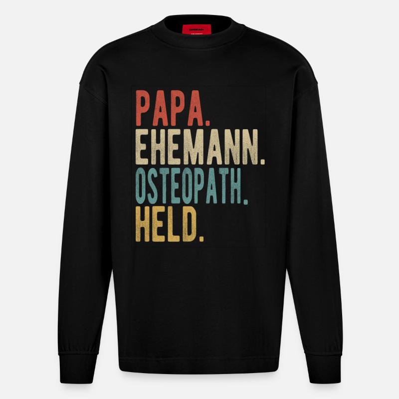Osteopath Papa Ehemann Held - Heavyweight Oversized Organic Langarmshirt Made in EU - SOLID BLACK