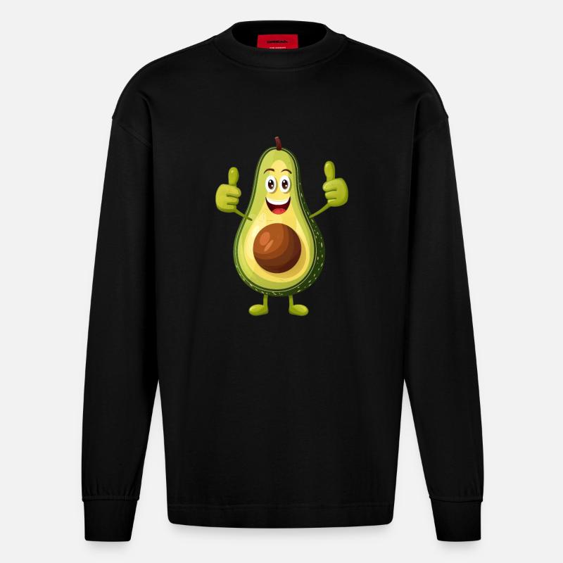 Happy Avocado Thumbs Up - Manches longues bio épais oversize fabriqué en UE - SOLID BLACK