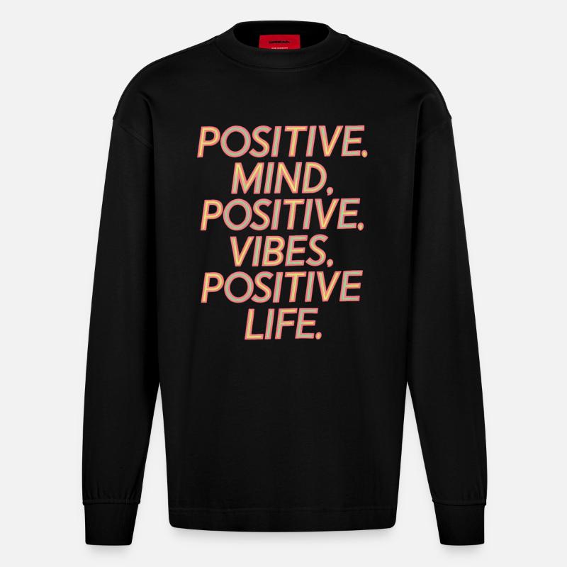 positif Motivation de vie - Manches longues bio épais oversize fabriqué en UE - SOLID BLACK