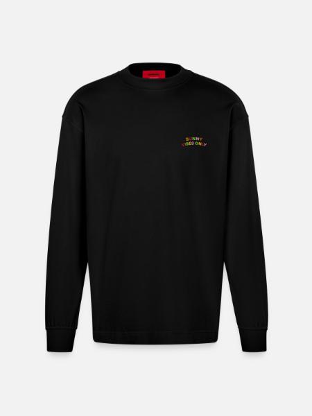 Sunny Vibes lettering embroidered - Heavyweight Oversized Organic Longsleeve Shirt Made in EU - SOLID BLACK