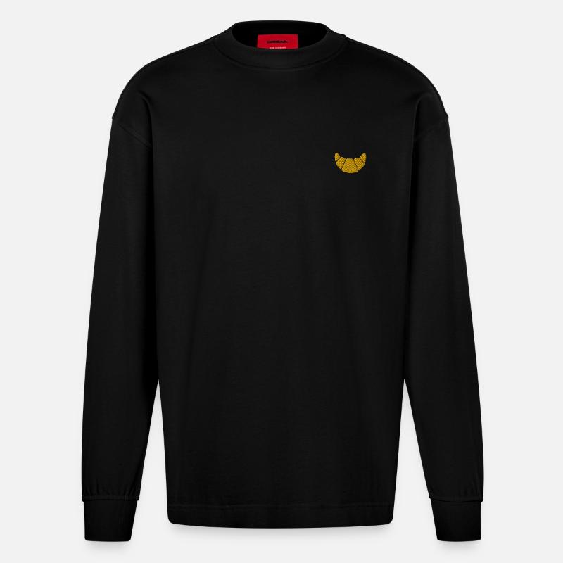 Croissant bestickt - Heavyweight Oversized Organic Langarmshirt Made in EU - SOLID BLACK