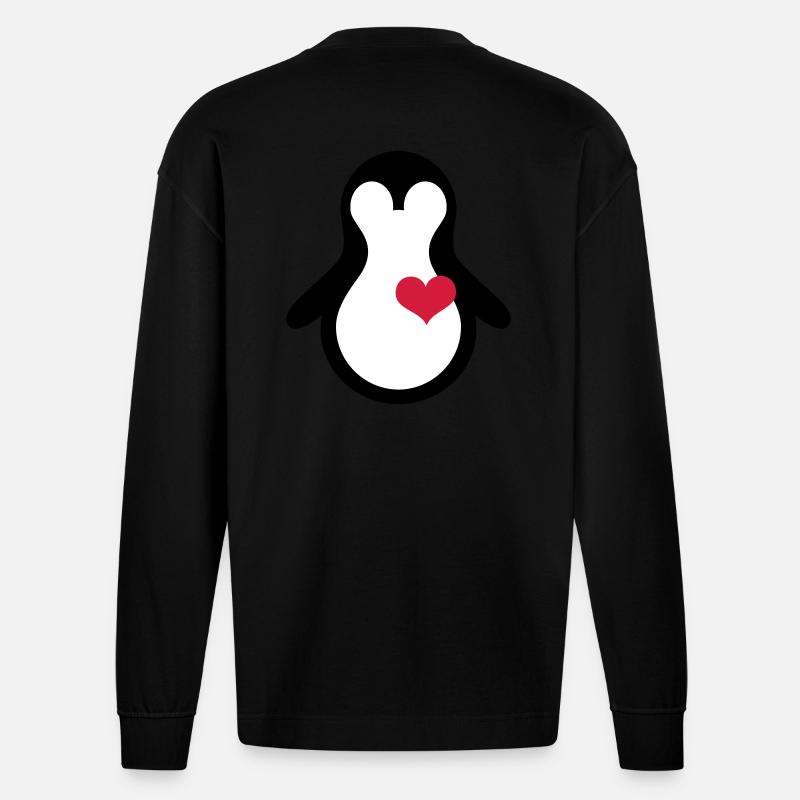 penguin with heart - Manches longues bio épais oversize fabriqué en UE - SOLID BLACK