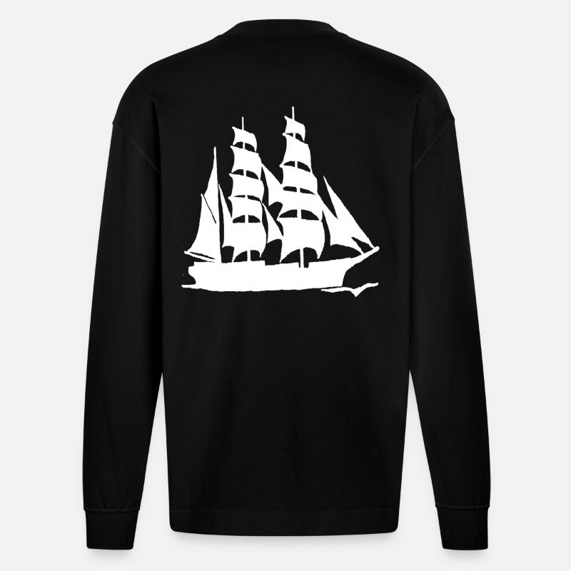 SEGELBOOT GROßFORMAT WEIß - Heavyweight Oversized Organic Langarmshirt Made in EU - SOLID BLACK