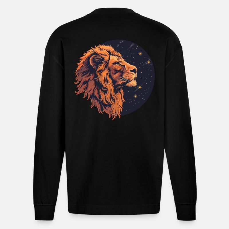Löwe mit Sternenhimmel - Heavyweight Oversized Organic Langarmshirt Made in EU - SOLID BLACK