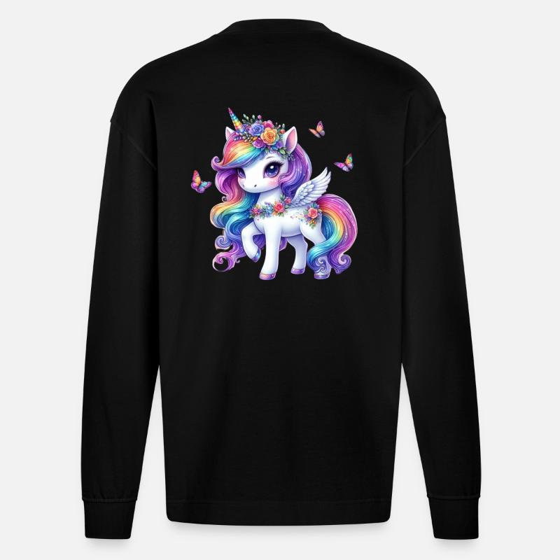 Regenbogenblüte Einhorn Flügel - Heavyweight Oversized Organic Langarmshirt Made in EU - SOLID BLACK